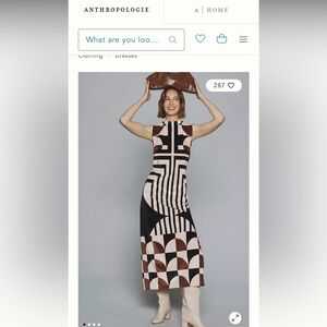 Anthropologie Black and Cream Geometric Midi Dress